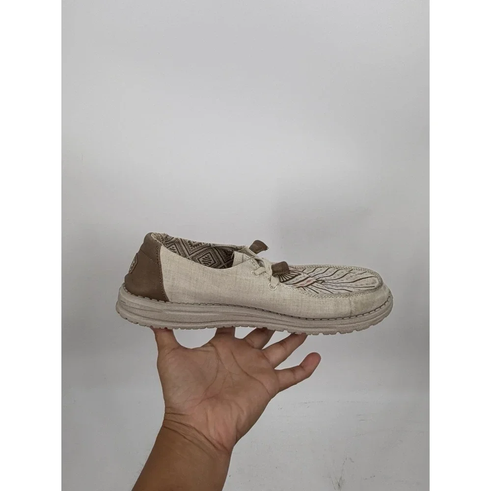 Hey Dude Wendy Western Palomino Canvas Loafers Embroidered Shoes Sz 9 Slip On